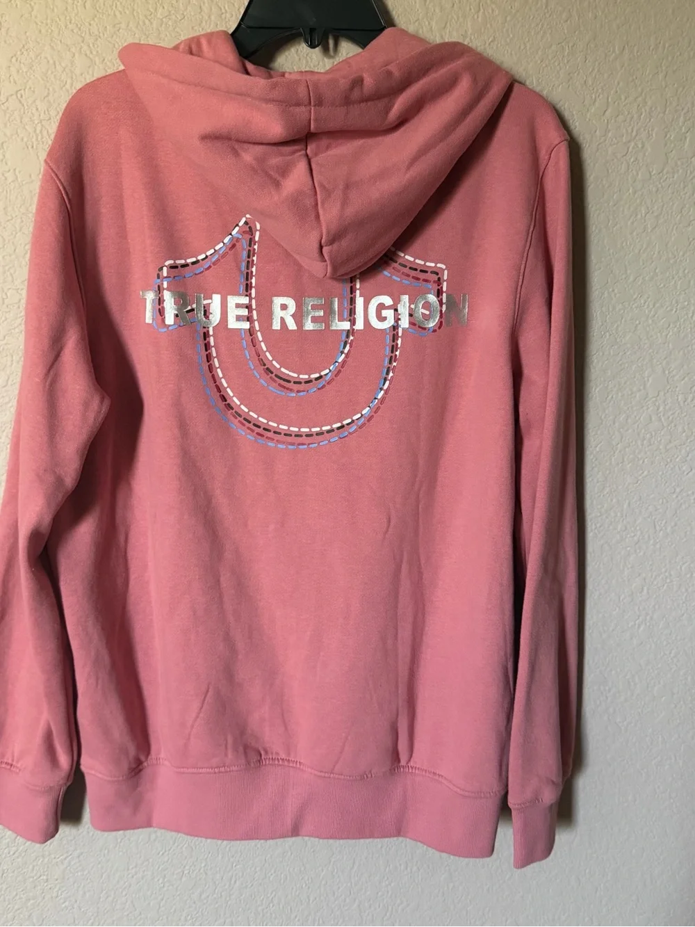 TRUE RELIGION Mens Medium Zip Up Hoodie Pink Brandied Apricot Pockets NWT $118